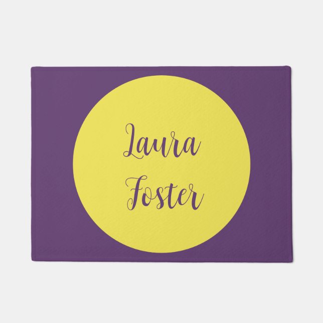 Handwriting Elegant Name Indigo & Yellow Color Doormat (Front)