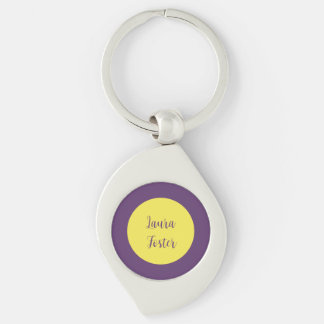 Handwriting Elegant Name Indigo & Yellow Color Keychain
