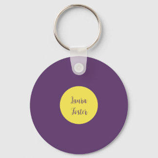 Handwriting Elegant Name Indigo & Yellow Color Keychain