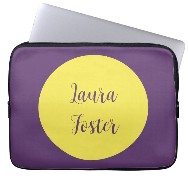 Handwriting Elegant Name Indigo & Yellow Color Laptop Sleeve (Front)