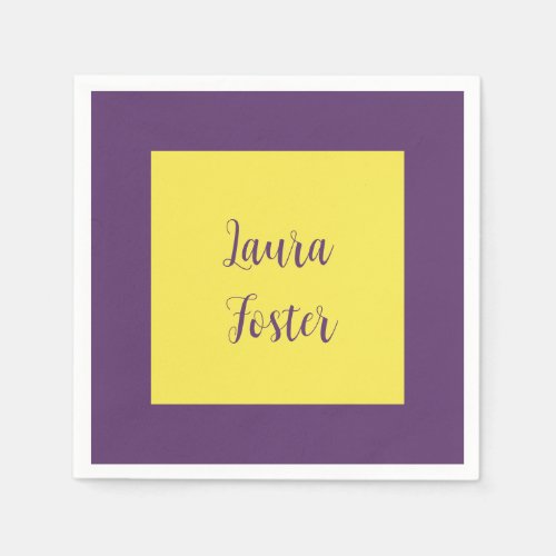 Handwriting Elegant Name Indigo  Yellow Color Napkins