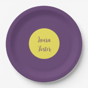 Handwriting Elegant Name Indigo & Yellow Color Paper Plates
