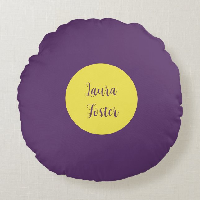 Handwriting Elegant Name Indigo & Yellow Color Round Pillow (Front)
