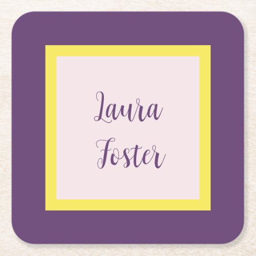 Handwriting Elegant Name Indigo Yellow Rose Quartz Square Paper Coaster