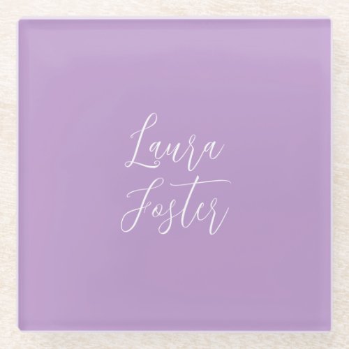 Handwriting Elegant Name Lilac Color Glass Coaster