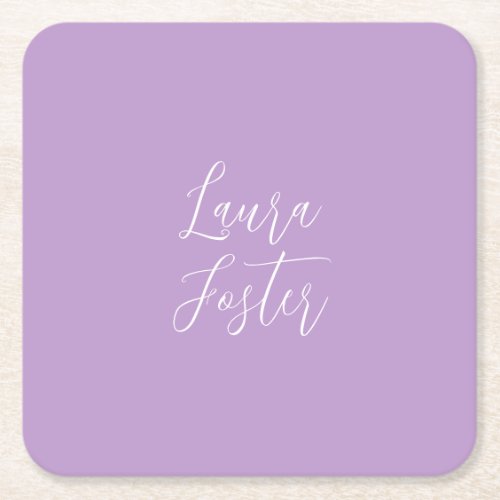 Handwriting Elegant Name Lilac Color Square Paper Coaster