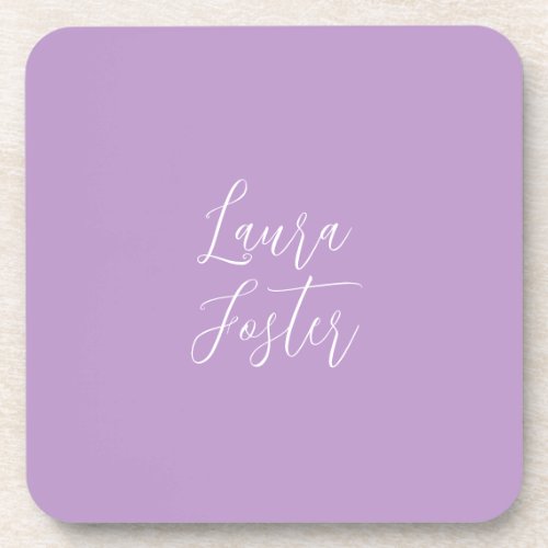 Handwriting Elegant Name Lilac  Pink Color Beverage Coaster