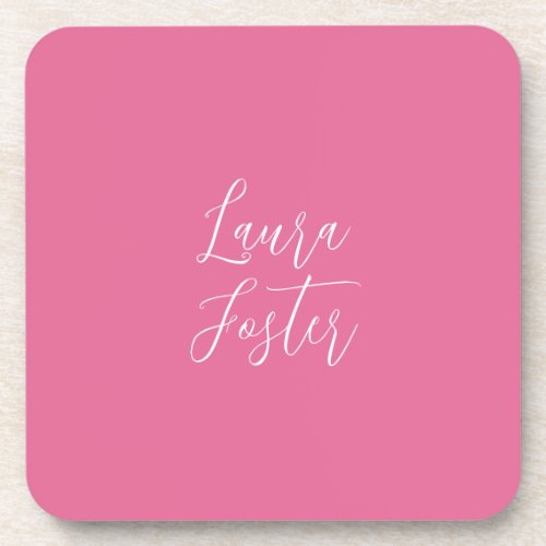 Handwriting Elegant Name Pink Color Beverage Coaster