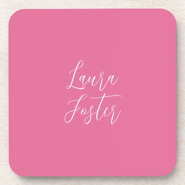 Handwriting Elegant Name Pink Color Beverage Coaster (Front)