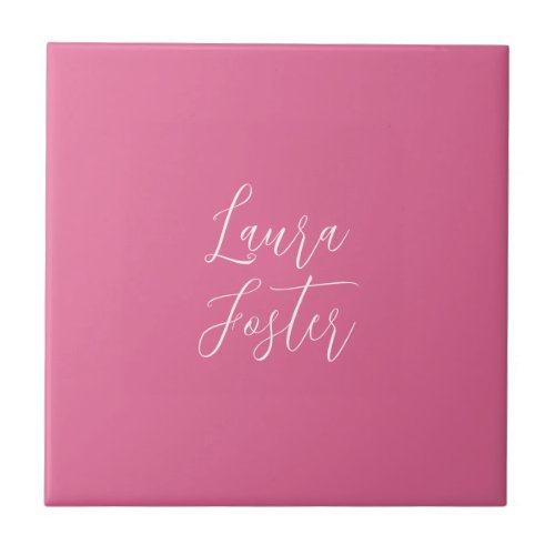 Handwriting Elegant Name Pink Color Ceramic Tile