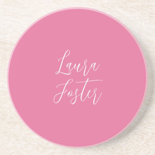 Handwriting Elegant Name Pink Color Coaster