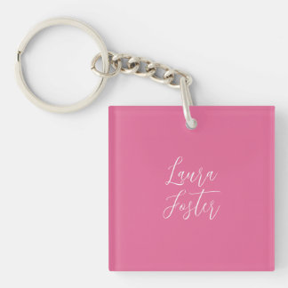 Handwriting Elegant Name Pink Color Keychain