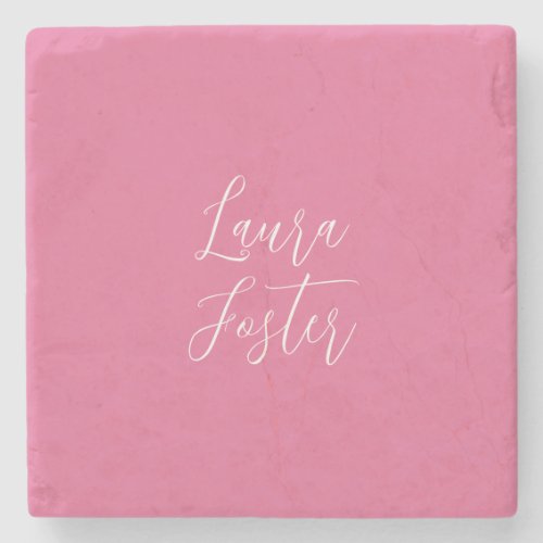 Handwriting Elegant Name Pink Color Stone Coaster