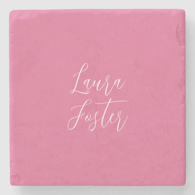 Handwriting Elegant Name Pink Color Stone Coaster (Front)