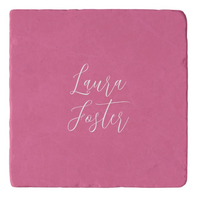 Handwriting Elegant Name Pink Color Trivet (Front)