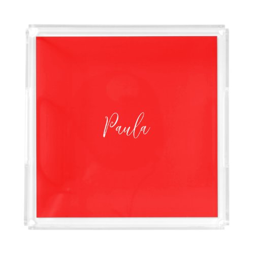 Handwriting Elegant Name Red Color Plain Acrylic Tray