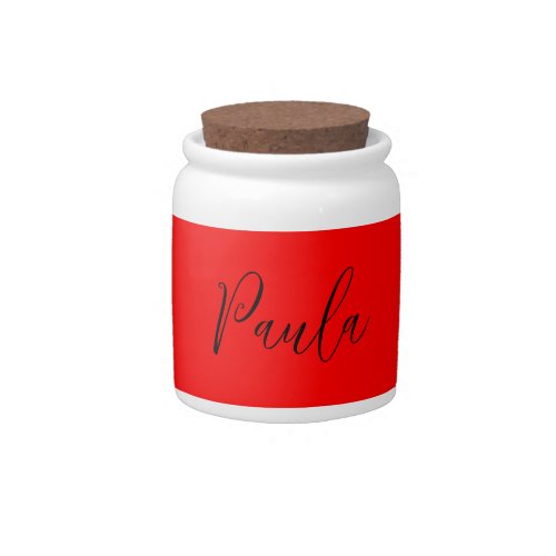 Handwriting Elegant Name Red Color Plain Candy Jar