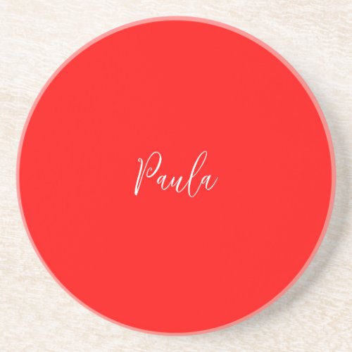 Handwriting Elegant Name Red Color Plain Coaster