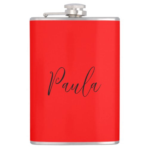 Handwriting Elegant Name Red Color Plain Flask