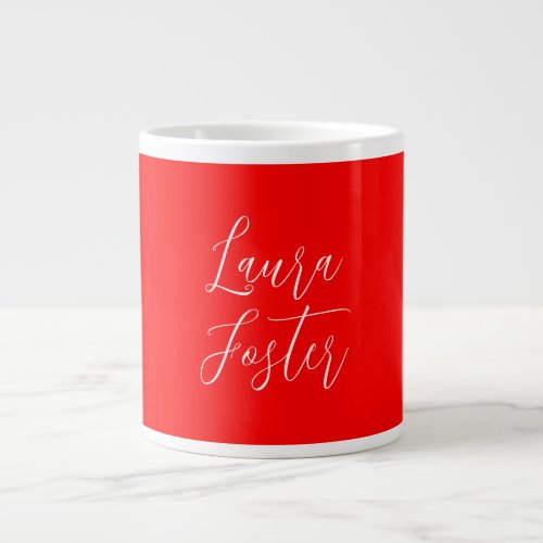 Handwriting Elegant Name Red Color Plain Giant Coffee Mug