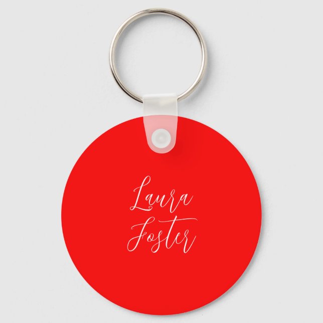 Handwriting Elegant Name Red Color Plain Keychain (Front)