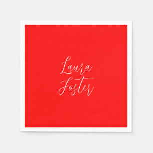 Handwriting Elegant Name Red Color Plain Napkins