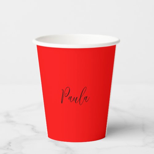 Handwriting Elegant Name Red Color Plain Paper Cups