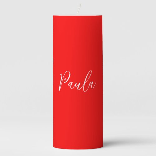 Handwriting Elegant Name Red Color Plain Pillar Candle