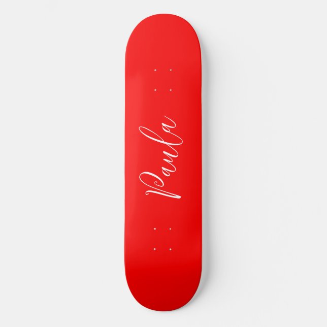 Handwriting Elegant Name Red Color Plain Skateboard (Front)