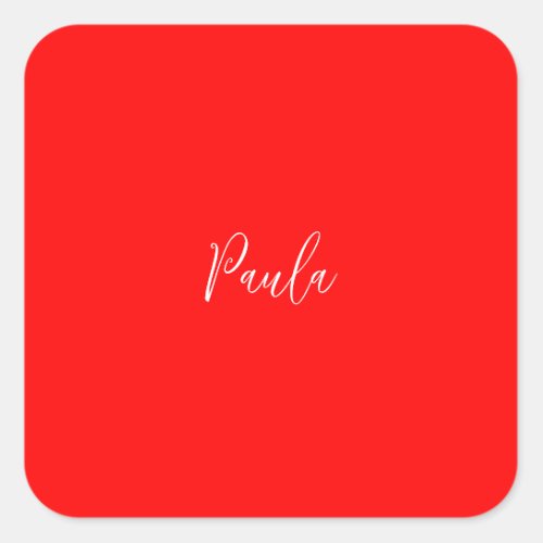 Handwriting Elegant Name Red Color Plain Square Sticker