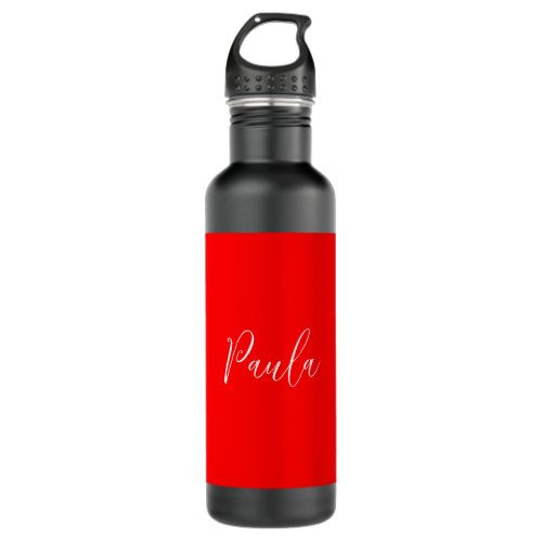 Handwriting Elegant Name Red Color Plain Stainless Steel Water Bottle