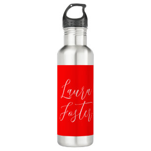Handwriting Elegant Name Red Color Plain Stainless Steel Water Bottle