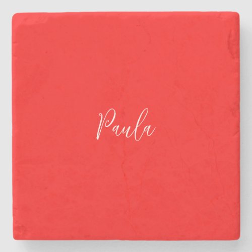 Handwriting Elegant Name Red Color Plain Stone Coaster