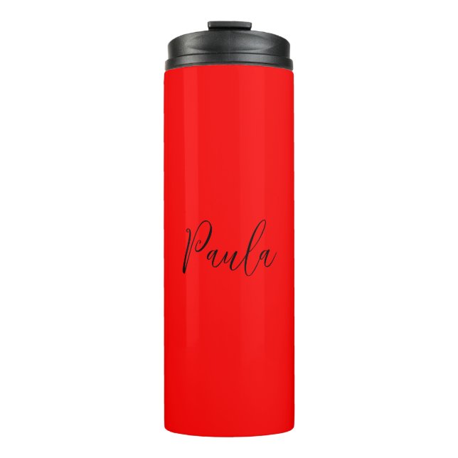 Handwriting Elegant Name Red Color Plain Thermal Tumbler (Front)