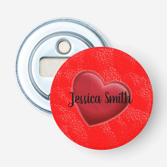 Handwriting Elegant Name Red Heart Love Romance Bottle Opener (Front)