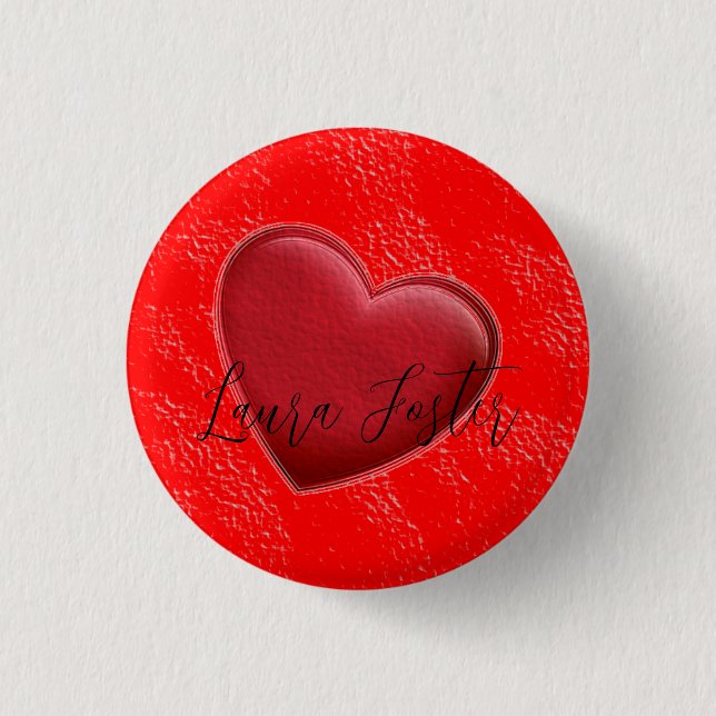 Handwriting Elegant Name Red Heart Love Romance Button (Front)