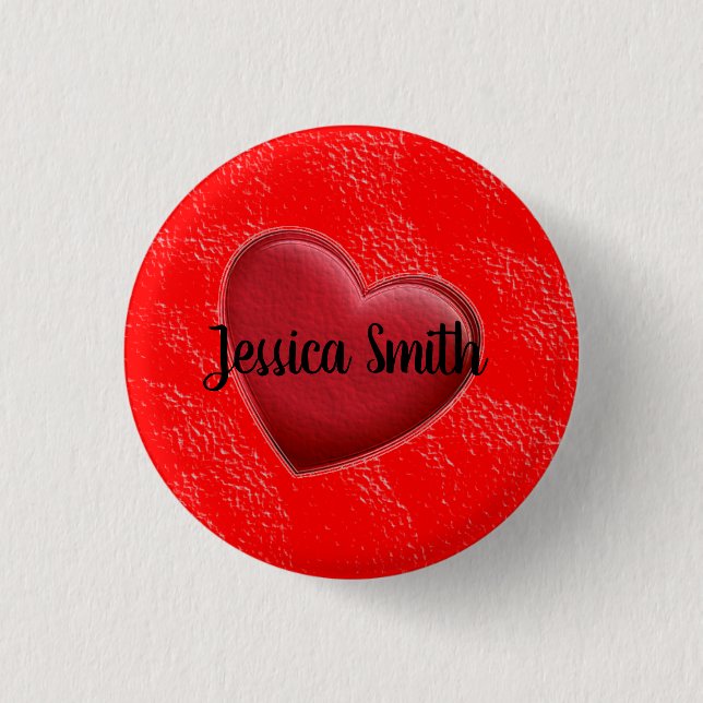 Handwriting Elegant Name Red Heart Love Romance Button (Front)