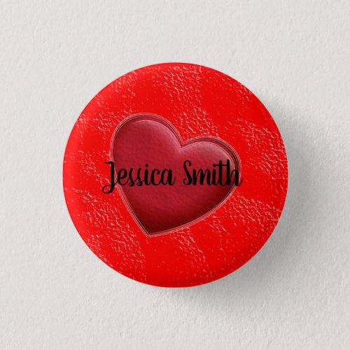 Handwriting Elegant Name Red Heart Love Romance Button