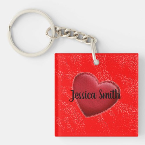 Handwriting Elegant Name Red Heart Love Romance Keychain