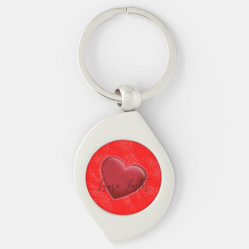 Handwriting Elegant Name Red Heart Love Romance Keychain