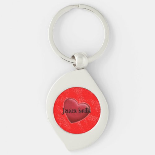 Handwriting Elegant Name Red Heart Love Romance Keychain