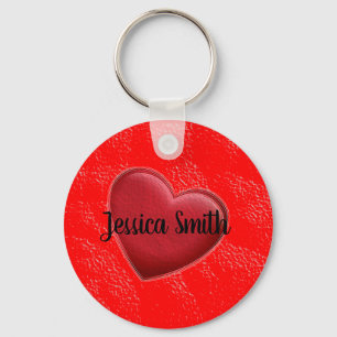 Handwriting Elegant Name Red Heart Love Romance Keychain
