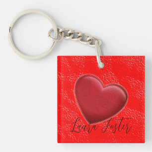 Handwriting Elegant Name Red Heart Love Romance Keychain