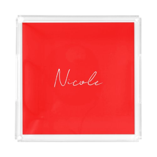 Handwriting Elegant Name Red White Color Plain Acrylic Tray