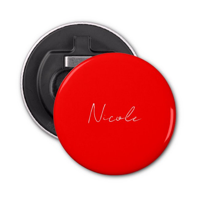 Handwriting Elegant Name Red White Color Plain Bottle Opener (Front)