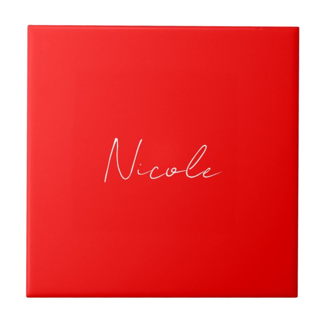 Handwriting Elegant Name Red White Color Plain Ceramic Tile (Front)