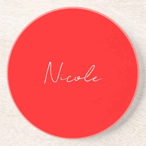 Handwriting Elegant Name Red White Color Plain Coaster