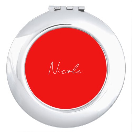 Handwriting Elegant Name Red White Color Plain Compact Mirror