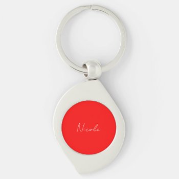 Handwriting Elegant Name Red White Color Plain Keychain by made_in_atlantis at Zazzle