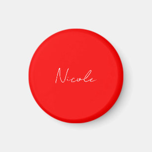 Handwriting Elegant Name Red White Color Plain Magnet